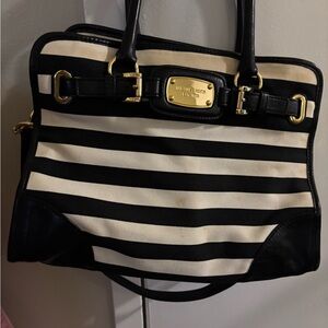 Michael Kors Black and Cream Striped Shoulder Bag